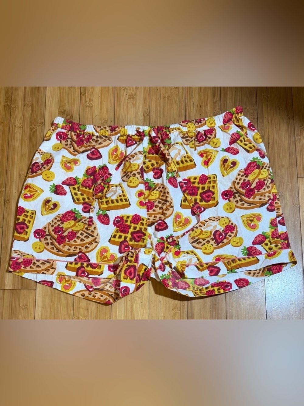 Printfresh White Pajama Fabric with Yellow Waffle & Red Berry Print